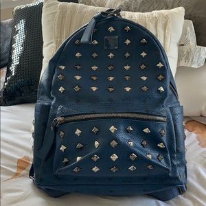 MCM Navy Studded Backpack